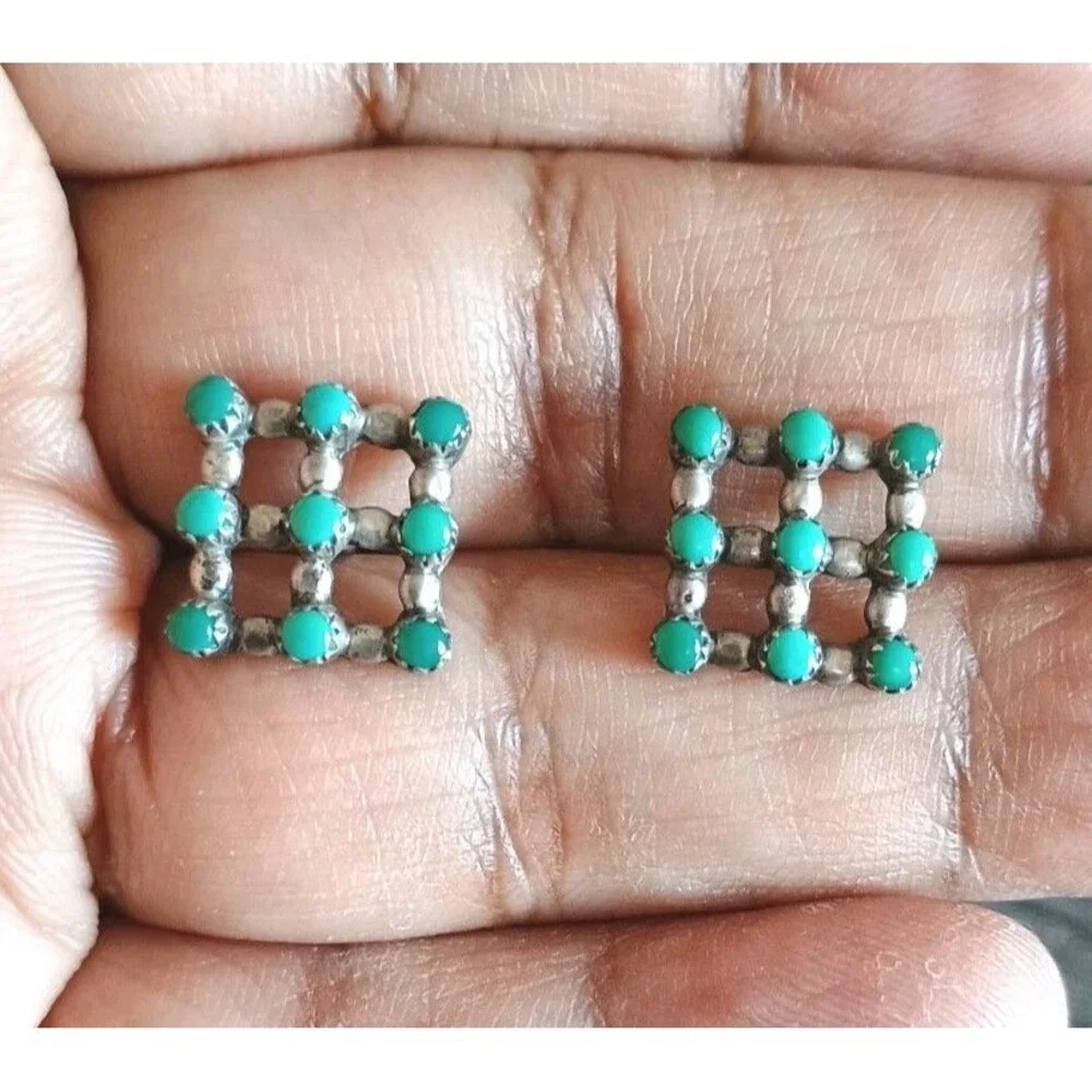 Zuni Jonita Boone Sterling Silver Turquoise  Vintage Earrings On Original Card